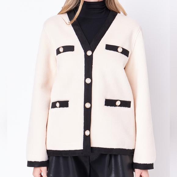 NWT English Factory Shearling Jacket with Buttons - Picture 1 of 14